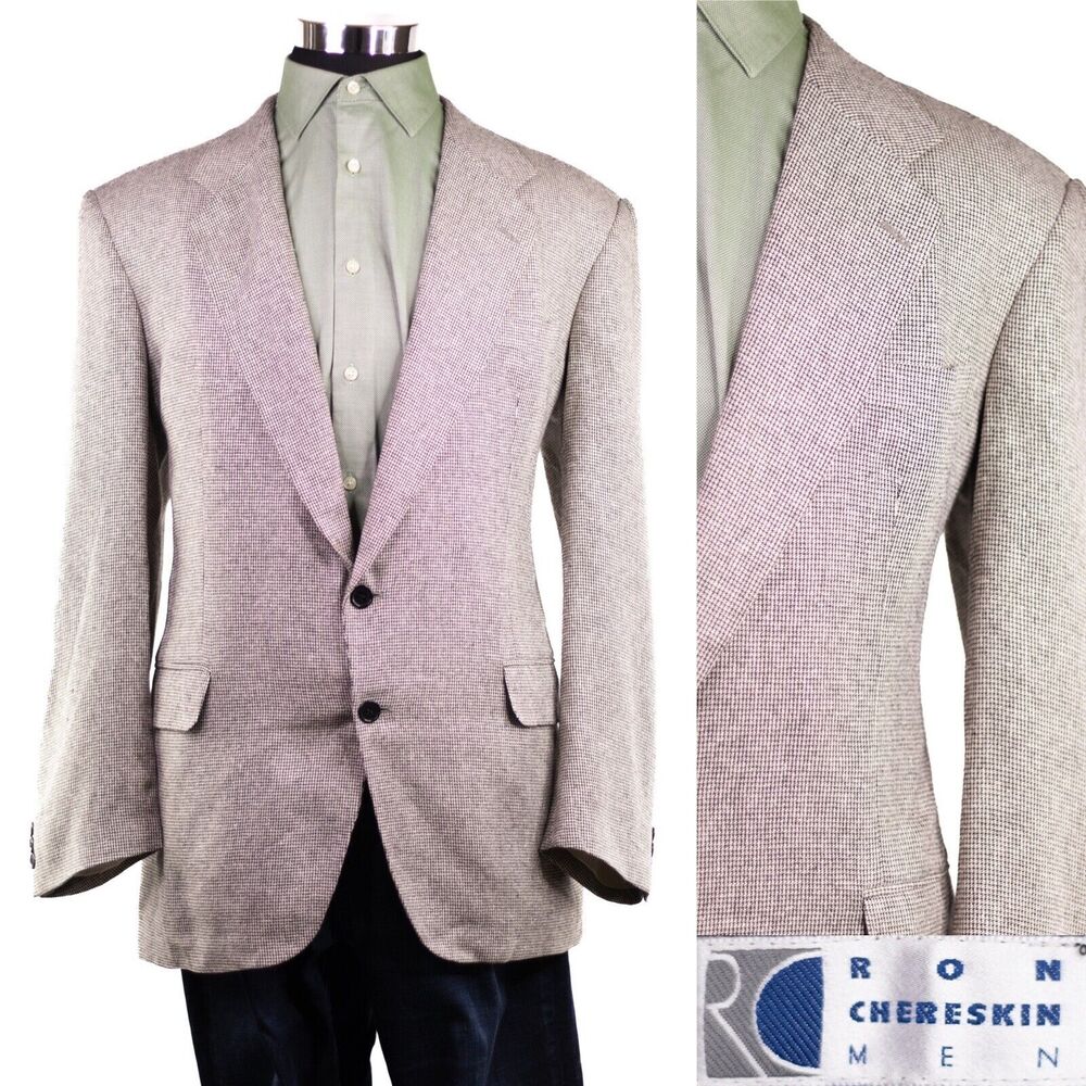 Vintage RON CHERESKIN Houndstooth Blazer Sports Jacket 44L beige cream